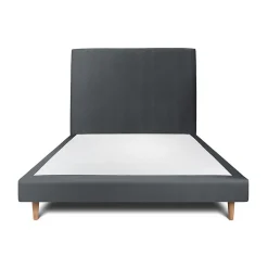 Lit avec tête de lit tapissier velours et sommier tapissier - Lit en bois massif