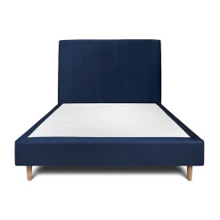 Lit avec tête de lit tapissier velours et sommier tapissier - Lit en bois massif