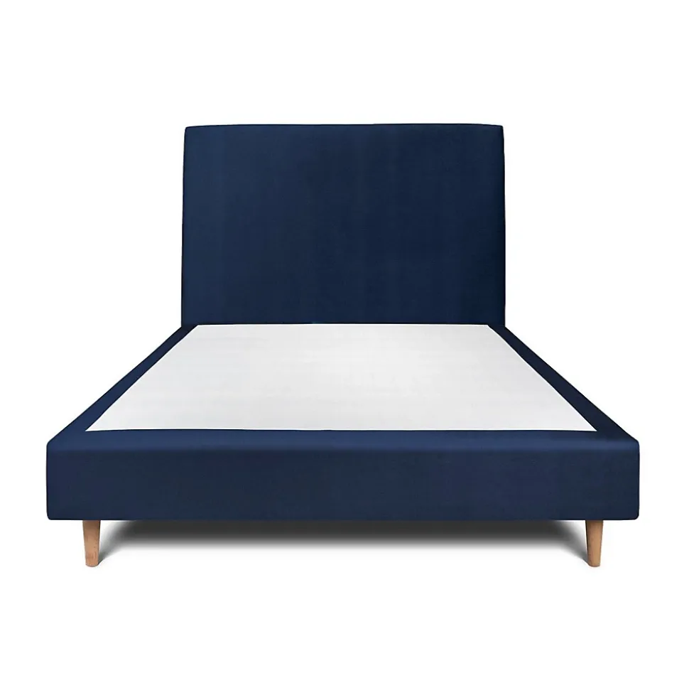 Lit avec tête de lit tapissier velours et sommier tapissier - Lit en bois massif