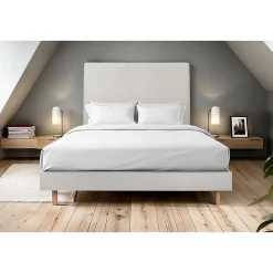 Lit avec tête de lit tapissier velours et sommier kit - Lit en bois massif