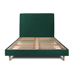 Lit avec tête de lit tapissier velours et sommier kit - Lit en bois massif