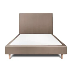 Lit avec tête de lit tapissier velours et sommier tapissier - Lit en bois massif