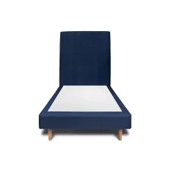 Lit avec tête de lit tapissier velours et sommier tapissier - Lit en bois massif