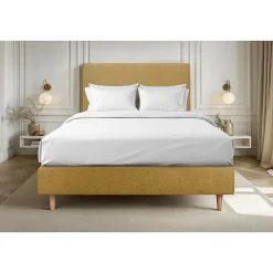 Lit avec tête de lit tapissier tissu et sommier tapissier - Lit en bois massif