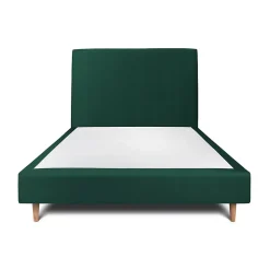 Lit avec tête de lit tapissier velours et sommier tapissier - Lit en bois massif