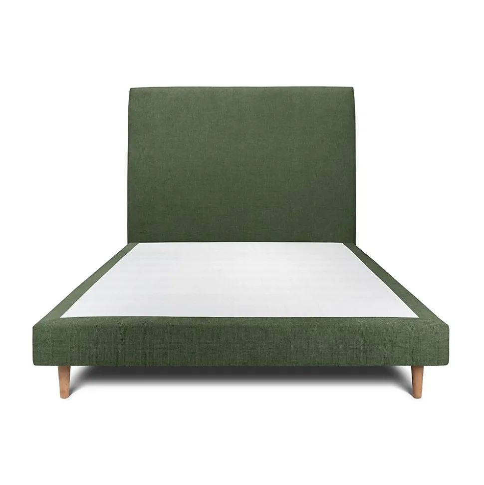 Lit avec tête de lit tapissier tissu et sommier tapissier - Lit en bois massif