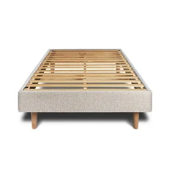 Lit avec tête de lit tapissier bouclette et sommier kit - Lit en bois massif