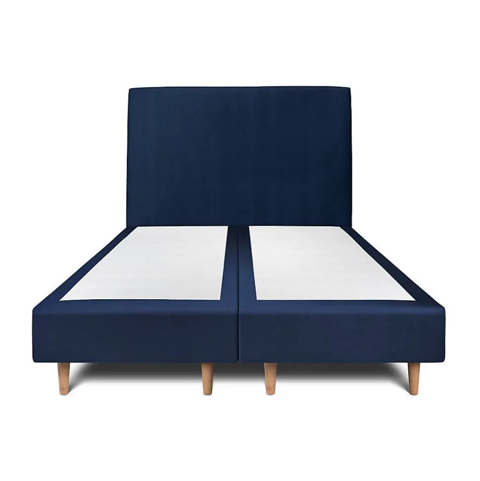 Lit avec tête de lit tapissier velours et sommier tapissier - Lit en bois massif