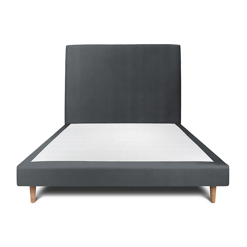 Lit avec tête de lit tapissier velours et sommier tapissier - Lit en bois massif