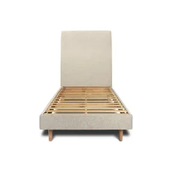 Lit avec tête de lit tapissier tissu et sommier kit - Lit en bois massif