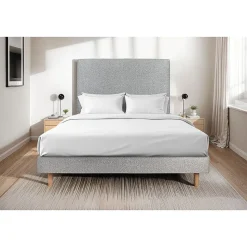 Lit avec tête de lit tapissier bouclette et sommier kit - Lit en bois massif