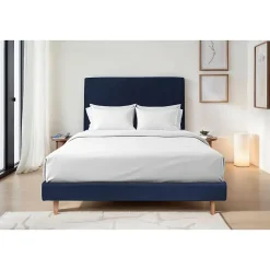 Lit avec tête de lit tapissier velours et sommier tapissier - Lit en bois massif