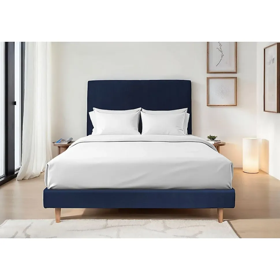 Lit avec tête de lit tapissier velours et sommier tapissier - Lit en bois massif