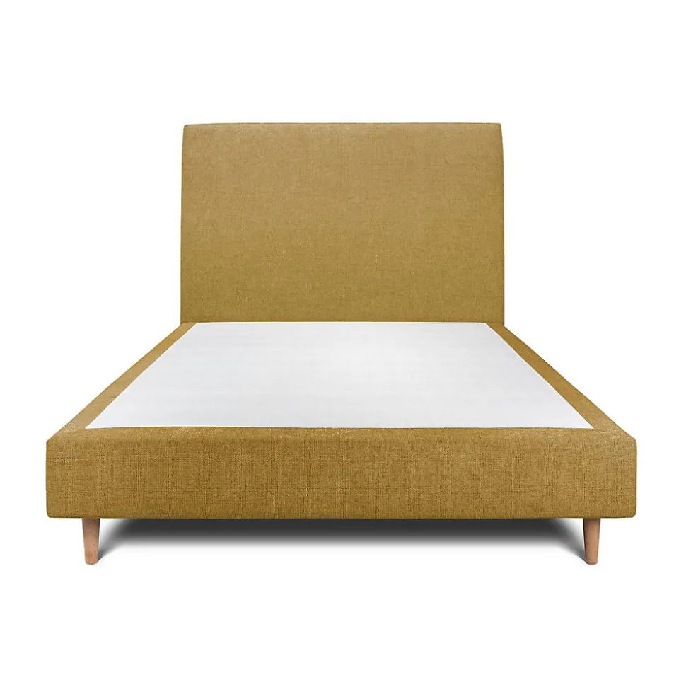 Lit avec tête de lit tapissier tissu et sommier tapissier - Lit en bois massif