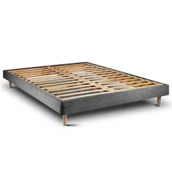 Lit avec tête de lit tapissier tissu et sommier kit - Lit en bois massif