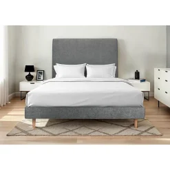 Lit avec tête de lit tapissier tissu et sommier kit - Lit en bois massif