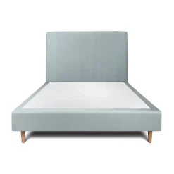 Lit avec tête de lit tapissier velours et sommier tapissier - Lit en bois massif