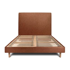 Lit avec tête de lit tapissier bouclette et sommier kit - Lit en bois massif