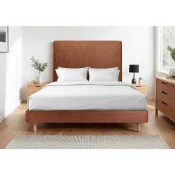 Lit avec tête de lit tapissier bouclette et sommier kit - Lit en bois massif