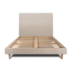 Lit avec tête de lit tapissier tissu et sommier kit - Lit en bois massif