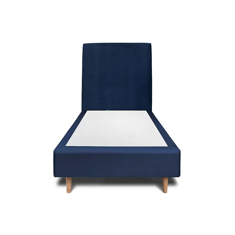 Lit avec tête de lit tapissier velours et sommier tapissier - Lit en bois massif