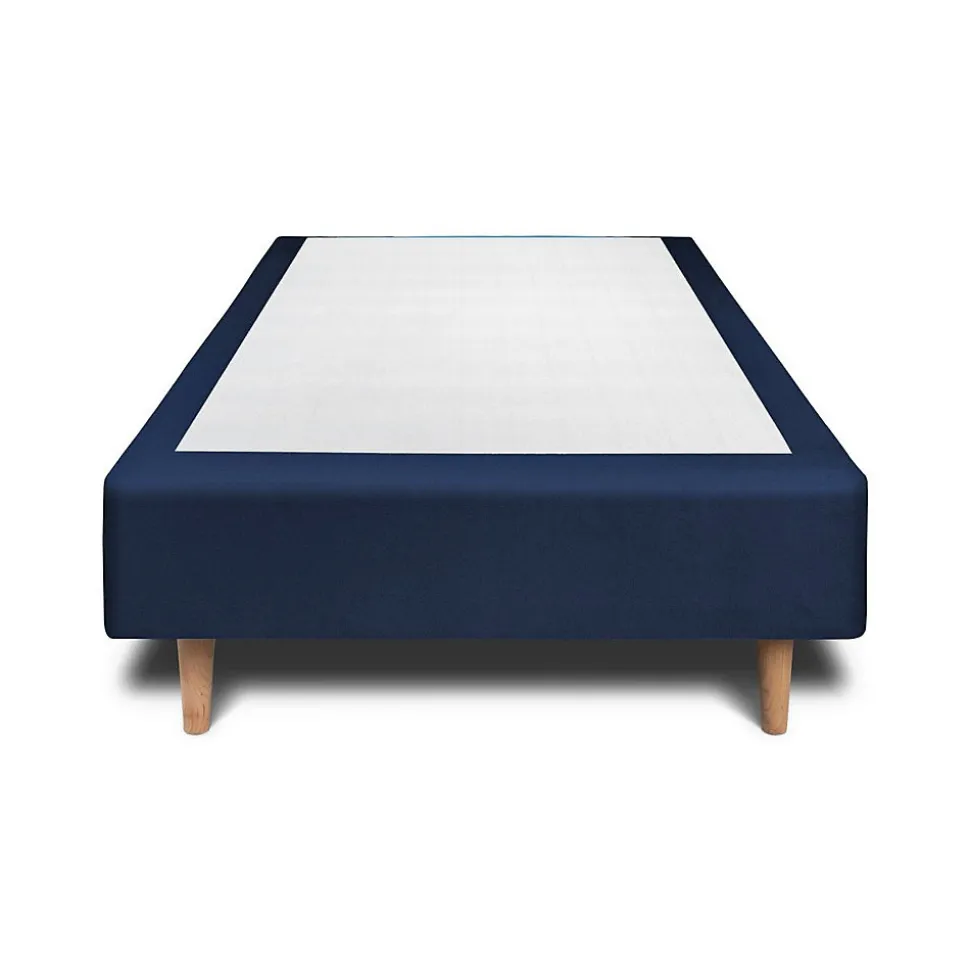 Lit avec tête de lit tapissier velours et sommier tapissier - Lit en bois massif