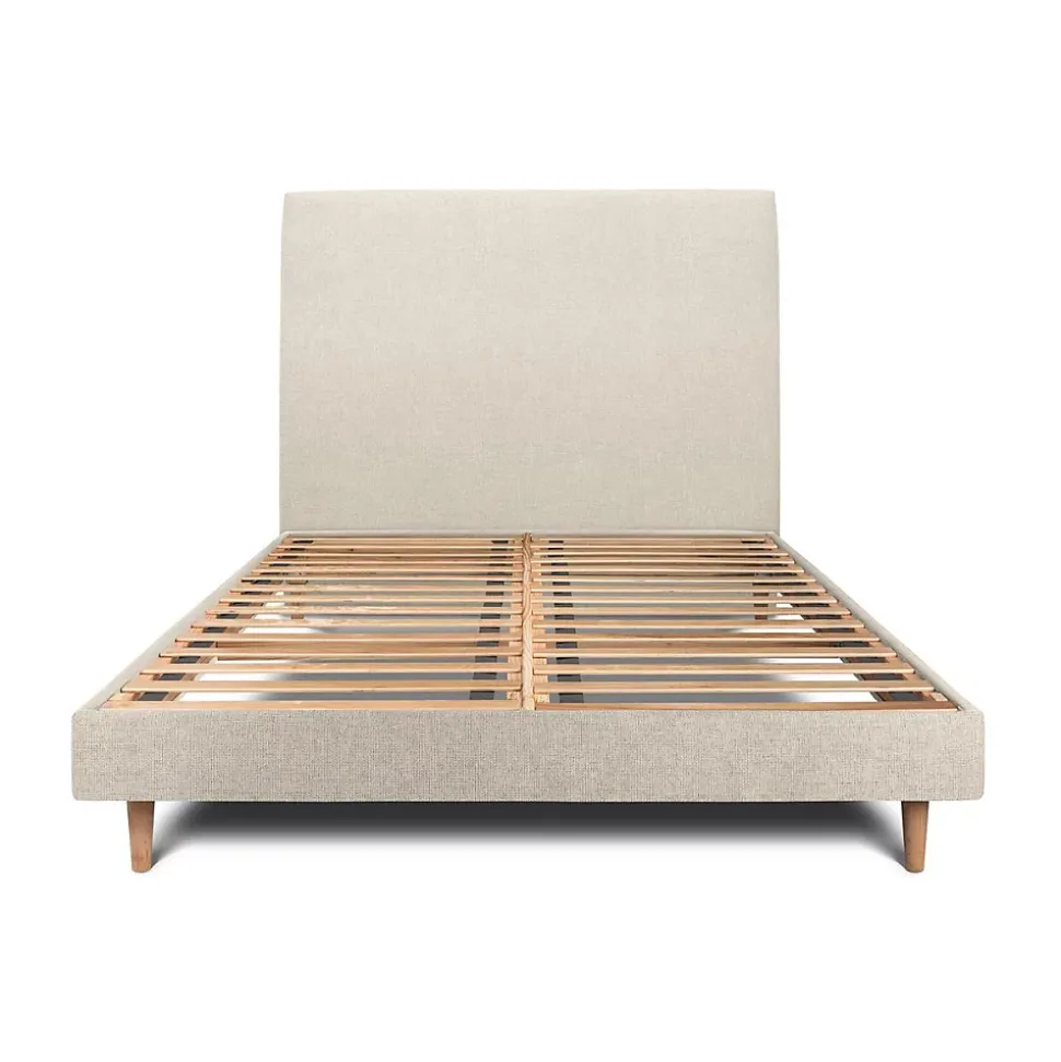 Lit avec tête de lit tapissier tissu et sommier kit - Lit en bois massif
