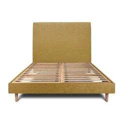 Lit avec tête de lit tapissier tissu et sommier kit - Lit en bois massif