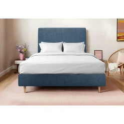 Lit avec tête de lit tapissier tissu et sommier tapissier - Lit en bois massif