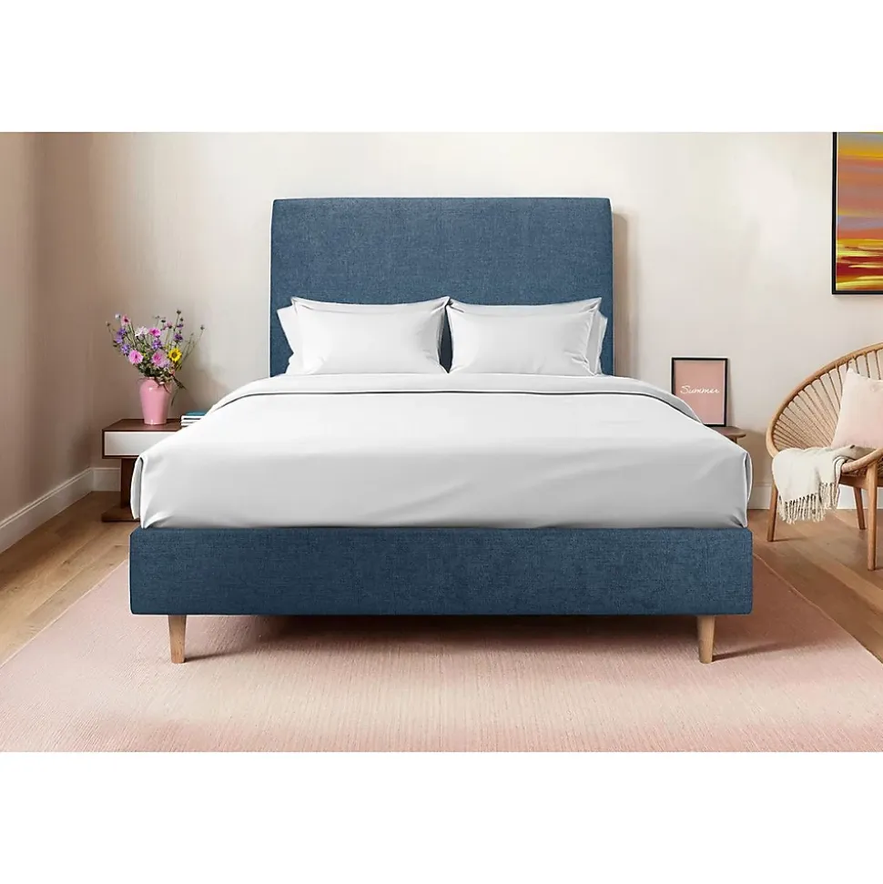 Lit avec tête de lit tapissier tissu et sommier tapissier - Lit en bois massif