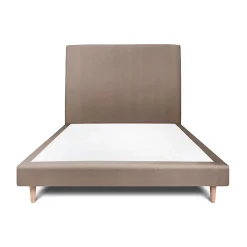 Lit avec tête de lit tapissier velours et sommier tapissier - Lit en bois massif