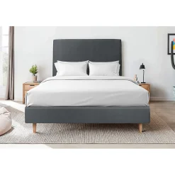 Lit avec tête de lit tapissier velours et sommier tapissier - Lit en bois massif