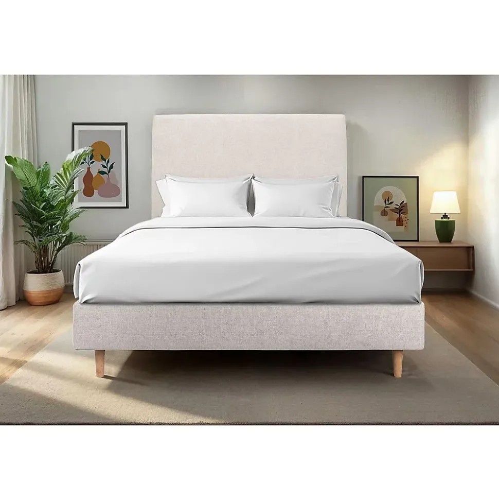 Lit avec tête de lit tapissier tissu et sommier tapissier - Lit en bois massif