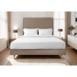 Lit avec tête de lit tapissier velours et sommier kit - Lit en bois massif