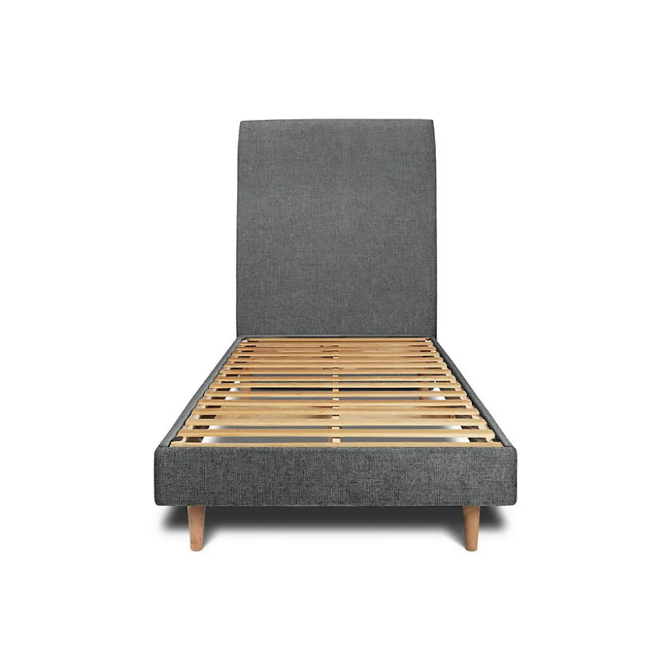 Lit avec tête de lit tapissier tissu et sommier kit - Lit en bois massif