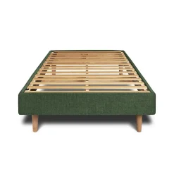 Lit avec tête de lit tapissier tissu et sommier kit - Lit en bois massif