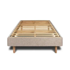 Lit avec tête de lit tapissier tissu et sommier kit - Lit en bois massif