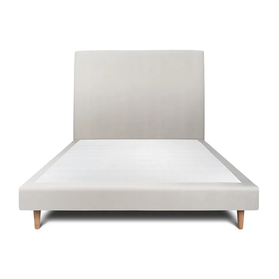 Lit avec tête de lit tapissier velours et sommier tapissier - Lit en bois massif