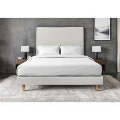 Lit avec tête de lit tapissier velours et sommier tapissier - Lit en bois massif