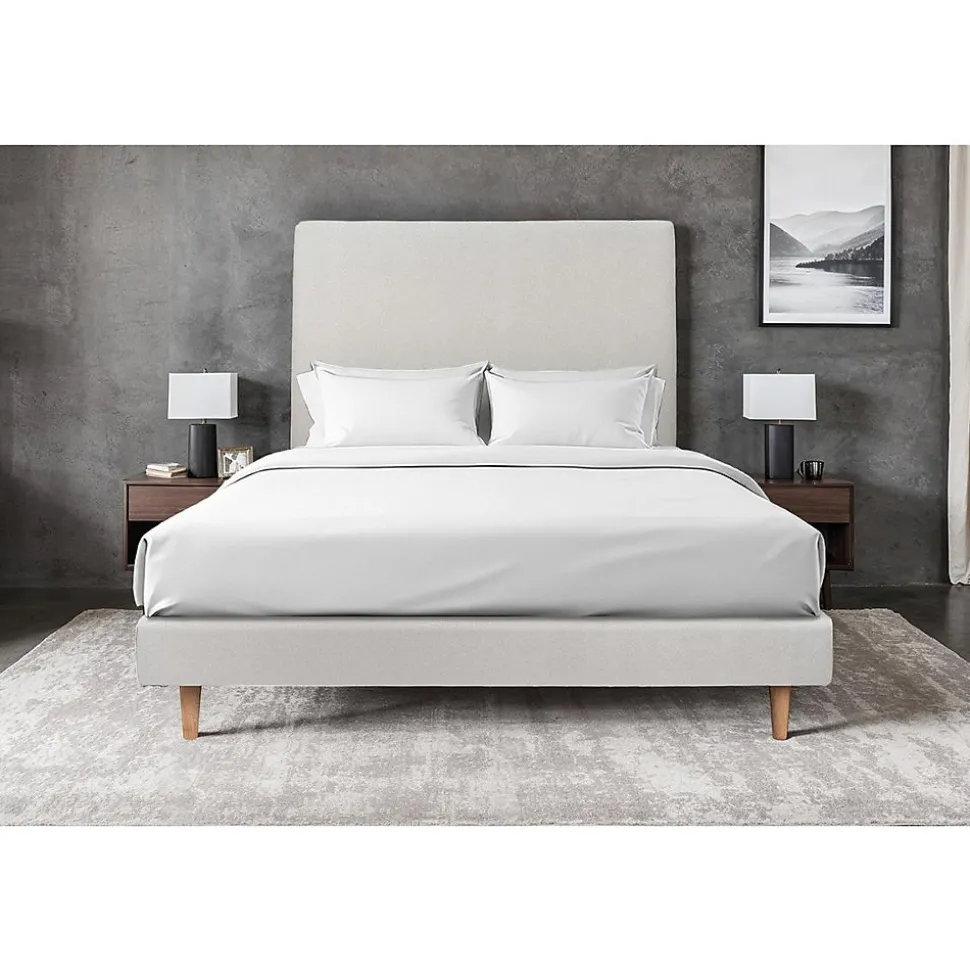 Lit avec tête de lit tapissier velours et sommier tapissier - Lit en bois massif