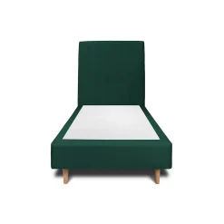 Lit avec tête de lit tapissier velours et sommier tapissier - Lit en bois massif