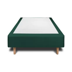 Lit avec tête de lit tapissier velours et sommier tapissier - Lit en bois massif