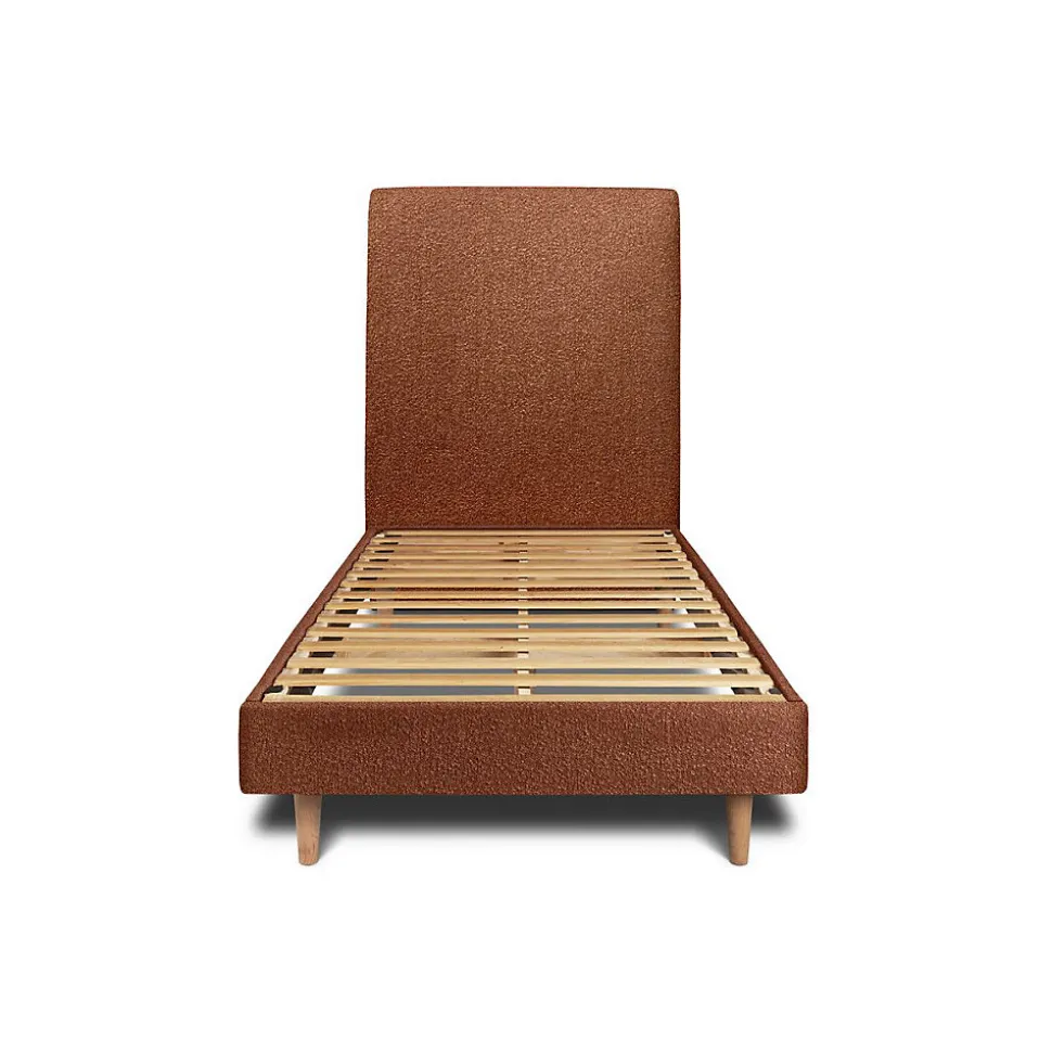 Lit avec tête de lit tapissier bouclette et sommier kit - Lit en bois massif