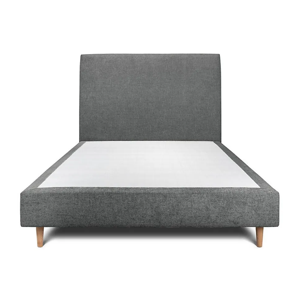 Lit avec tête de lit tapissier tissu et sommier tapissier - Lit en bois massif