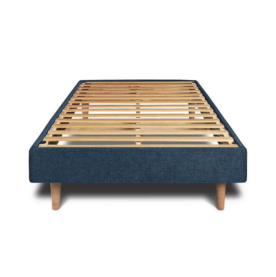 Lit avec tête de lit tapissier tissu et sommier kit - Lit en bois massif