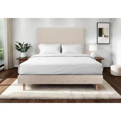 Lit avec tête de lit tapissier tissu et sommier tapissier - Lit en bois massif