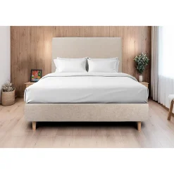 Lit avec tête de lit tapissier tissu et sommier tapissier - Lit en bois massif