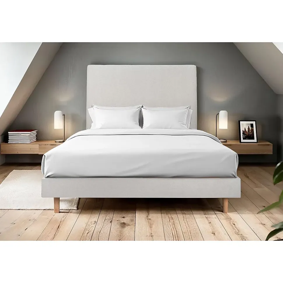 Lit avec tête de lit tapissier velours et sommier kit - Lit en bois massif