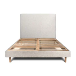 Lit avec tête de lit tapissier bouclette et sommier kit - Lit en bois massif