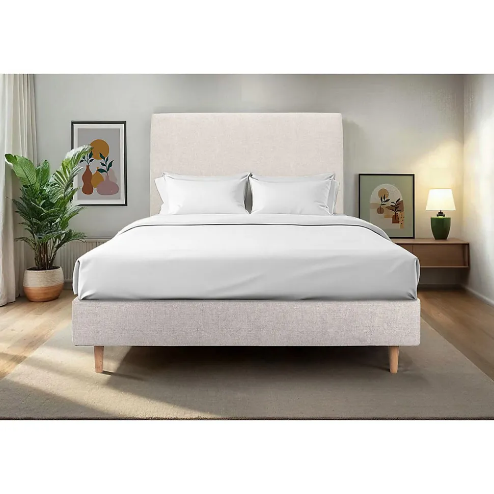 Lit avec tête de lit tapissier tissu et sommier tapissier - Lit en bois massif